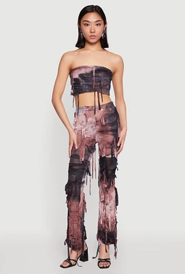 Womens Tie Dye Distressed Flare Pants, Multi,