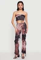 Womens Tie Dye Distressed Flare Pants, Multi,