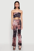 Womens Tie Dye Distressed Flare Pants, Multi,