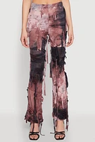 Womens Tie Dye Distressed Flare Pants, Multi,