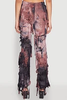 Womens Tie Dye Distressed Flare Pants, Multi,