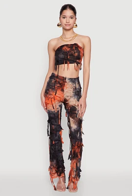 Womens Tie Dye Distressed Flare Pants, Multi, Size XL
