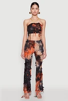 Womens Tie Dye Distressed Flare Pants, Multi, Size XL