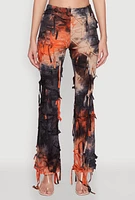 Womens Tie Dye Distressed Flare Pants, Multi, Size XL
