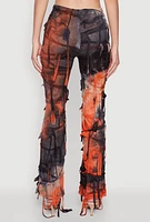 Womens Tie Dye Distressed Flare Pants, Multi, Size XL