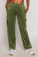 Womens Velour Straight Leg Cargo Sweatpants,