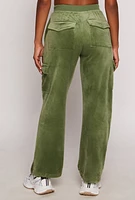 Womens Velour Straight Leg Cargo Sweatpants,