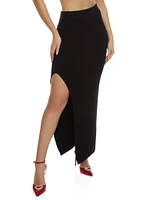 Womens Knit Side Slit Maxi Skirt, Black, Size M