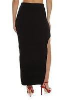 Womens Knit Side Slit Maxi Skirt, Black, Size M