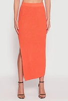 Womens Knit Side Slit Maxi Skirt, Orange, Size M