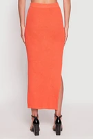 Womens Knit Side Slit Maxi Skirt, Orange, Size M