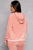 Womens Velour Zip Front Hooded Top, Pink, Size M