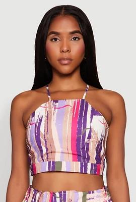 Womens Abstract Brush Stroke Print Crop Top, Multi, Size L