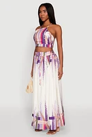 Womens Abstract Brush Stroke Print Crop Top, Multi, Size L