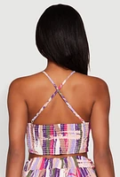 Womens Abstract Brush Stroke Print Crop Top, Multi, Size L