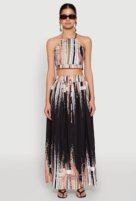 Womens Abstract Brush Stroke Print Maxi Skirt, Multi, Size L