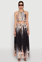 Womens Abstract Brush Stroke Print Maxi Skirt, Multi, Size L