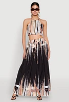 Womens Abstract Brush Stroke Print Maxi Skirt, Multi, Size L