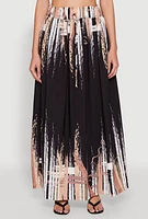 Womens Abstract Brush Stroke Print Maxi Skirt, Multi, Size L