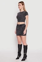 Womens Acid Wash Corset Detail Crop Top, Grey,