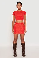 Womens Acid Wash Corset Detail Crop Top, Red, Size L