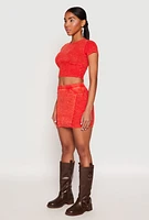 Womens Acid Wash Corset Detail Crop Top, Red, Size L