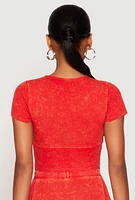 Womens Acid Wash Corset Detail Crop Top, Red, Size L
