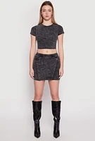 Womens Ribbed Knit Acid Wash Mini Skirt, Grey,