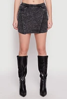 Womens Ribbed Knit Acid Wash Mini Skirt, Grey,