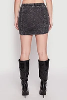 Womens Ribbed Knit Acid Wash Mini Skirt, Grey,