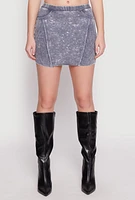 Womens Ribbed Knit Acid Wash Mini Skirt, Grey, Size M