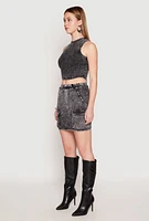 Womens Ribbed Knit Acid Wash Cropped Tank Top, Grey, Size L