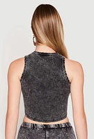 Womens Ribbed Knit Acid Wash Cropped Tank Top, Grey, Size L