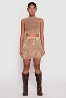 Womens Ribbed Knit Acid Wash Cropped Tank Top, Brown, Size L
