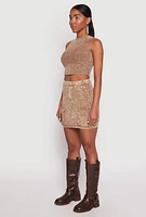Womens Ribbed Knit Acid Wash Cropped Tank Top, Brown, Size L
