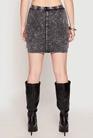 Womens Acid Wash Cargo Pocket Mini Skirt,