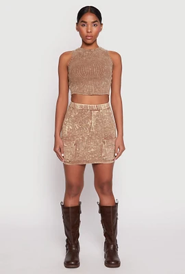 Womens Acid Wash Cargo Pocket Mini Skirt, S