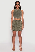 Womens Acid Wash Cargo Pocket Mini Skirt, Green, Size S