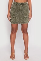 Womens Acid Wash Cargo Pocket Mini Skirt, Green, Size S