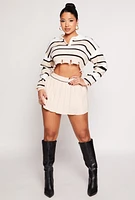 Womens Striped Trim Detail Pleated Skirt,