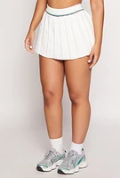 Womens Striped Trim Detail Pleated Skirt, White,