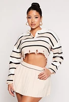 Womens Distressed Striped Cropped Sweater,