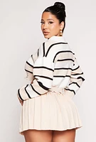 Womens Distressed Striped Cropped Sweater,