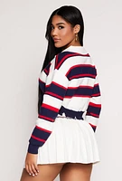 Womens Distressed Striped Cropped Sweater,