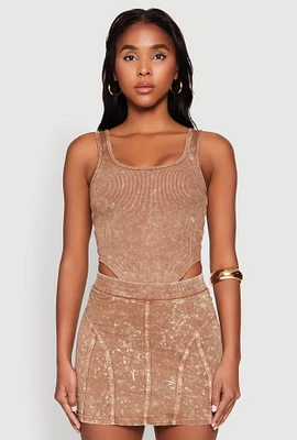 Womens Mineral Wash High Cut Bodysuit, Brown, Size S