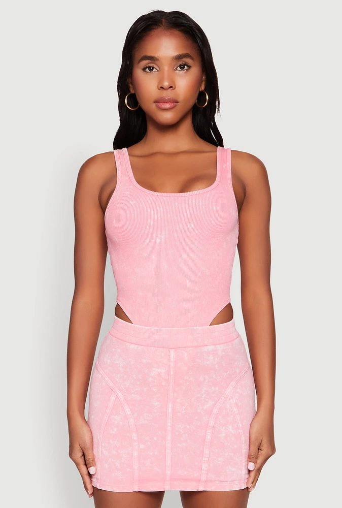 Womens Mineral Wash High Cut Bodysuit, Pink, Size L