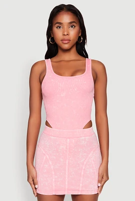 Womens Mineral Wash High Cut Bodysuit, Pink, Size L