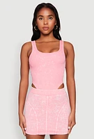 Womens Mineral Wash High Cut Bodysuit, Pink, Size L