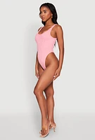 Womens Mineral Wash High Cut Bodysuit, Pink, Size L