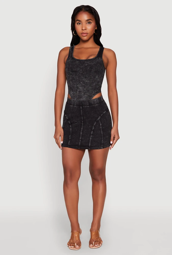 Womens Mineral Wash High Waist Mini Skirt,